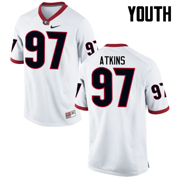 Youth Georgia Bulldogs #97 John Atkins College Football Jerseys-White - Click Image to Close